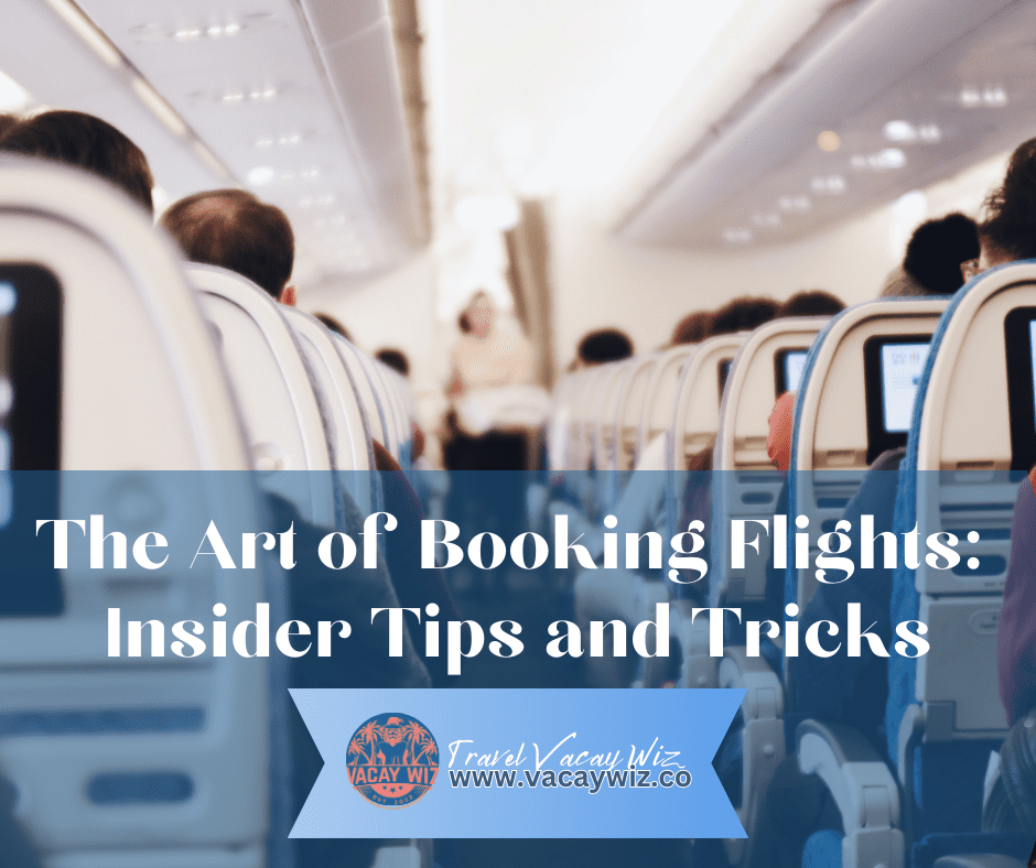 A picture of an airplane with the words " the art of booking flights insider tips and tricks ".